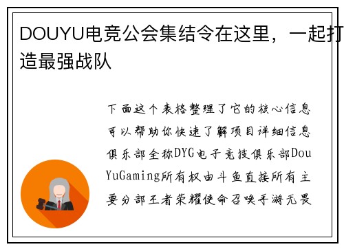 DOUYU电竞公会集结令在这里，一起打造最强战队